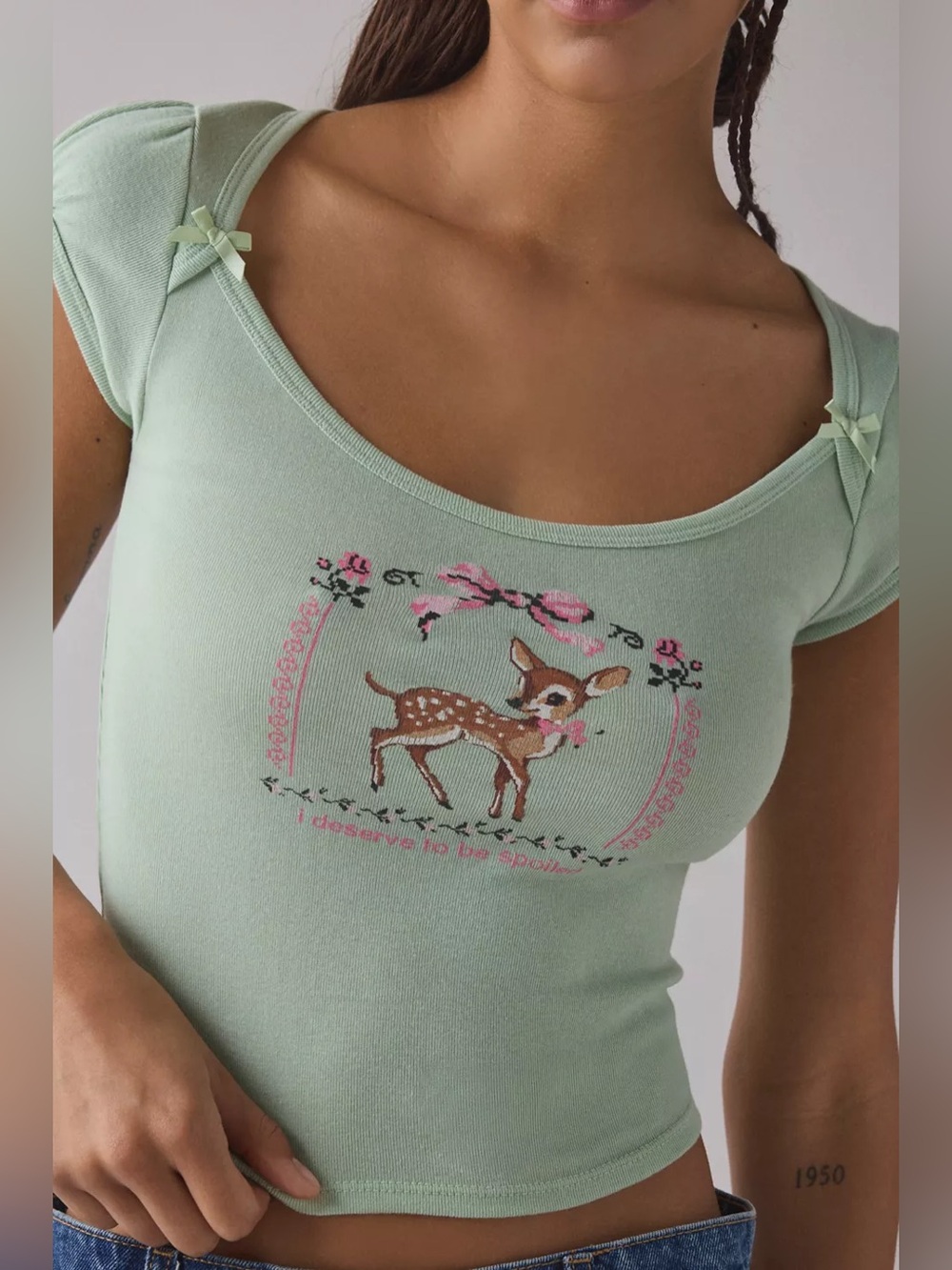 UO Kimchi Blue Ramona Coquette Graphic Puff Sleeve Baby Tee